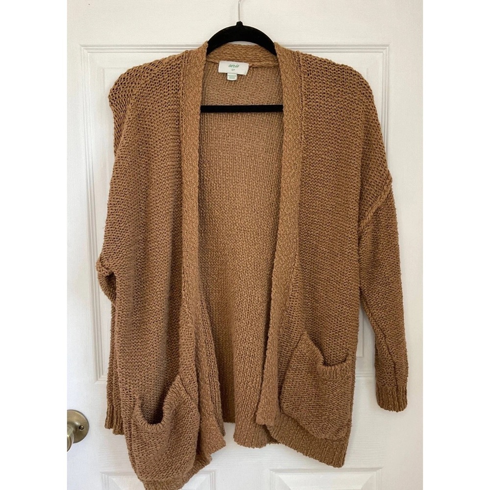 Aerie Oversized Cardigan Sweater Women Small Beige Long Sleeve Open Front Casual